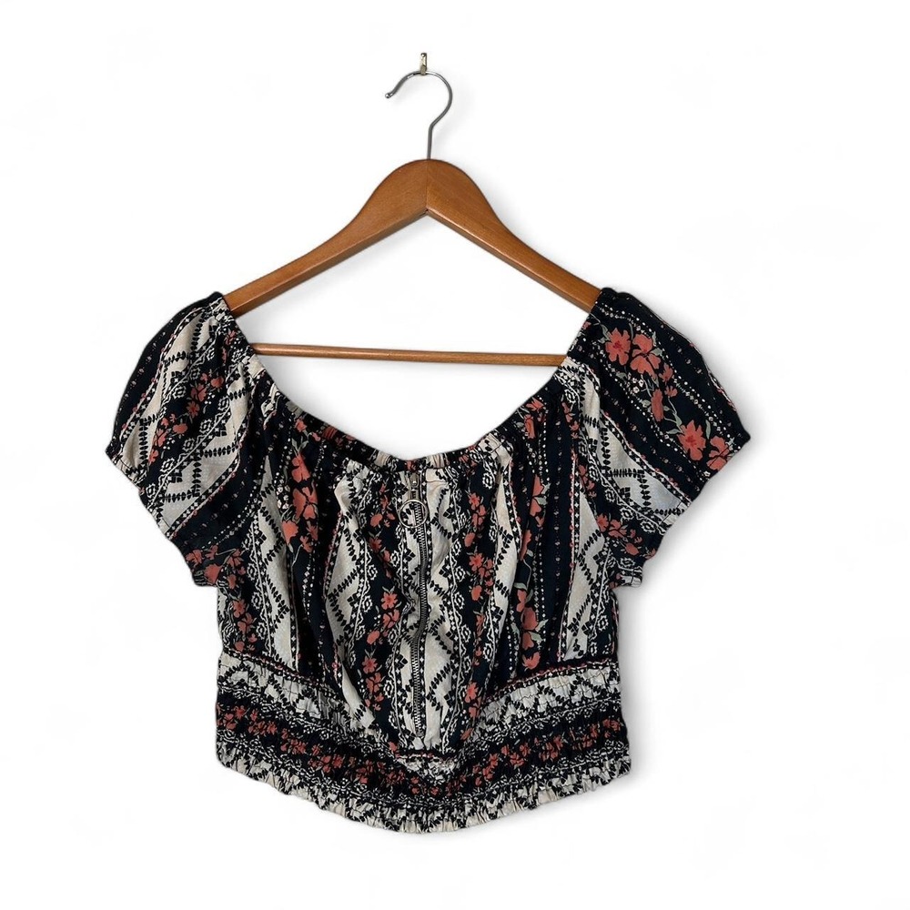 Bohemian Top Cropped Moody Botanical Tribal Print Floral Paisley Patchwork Large